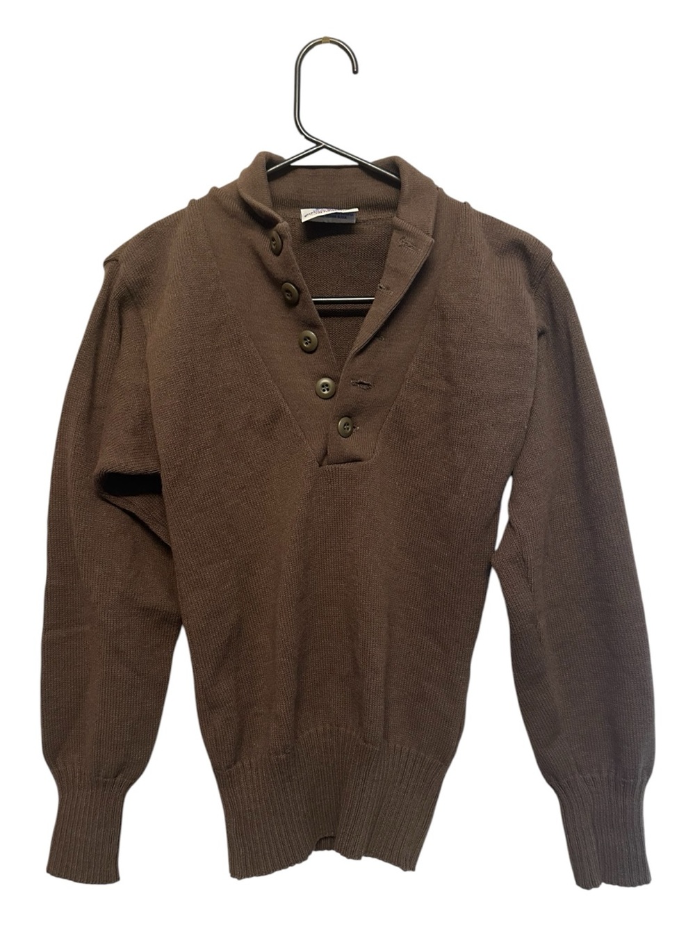 Vintage 90’s Military Issue Men's Brown V-Neck Button Sweater Size Small